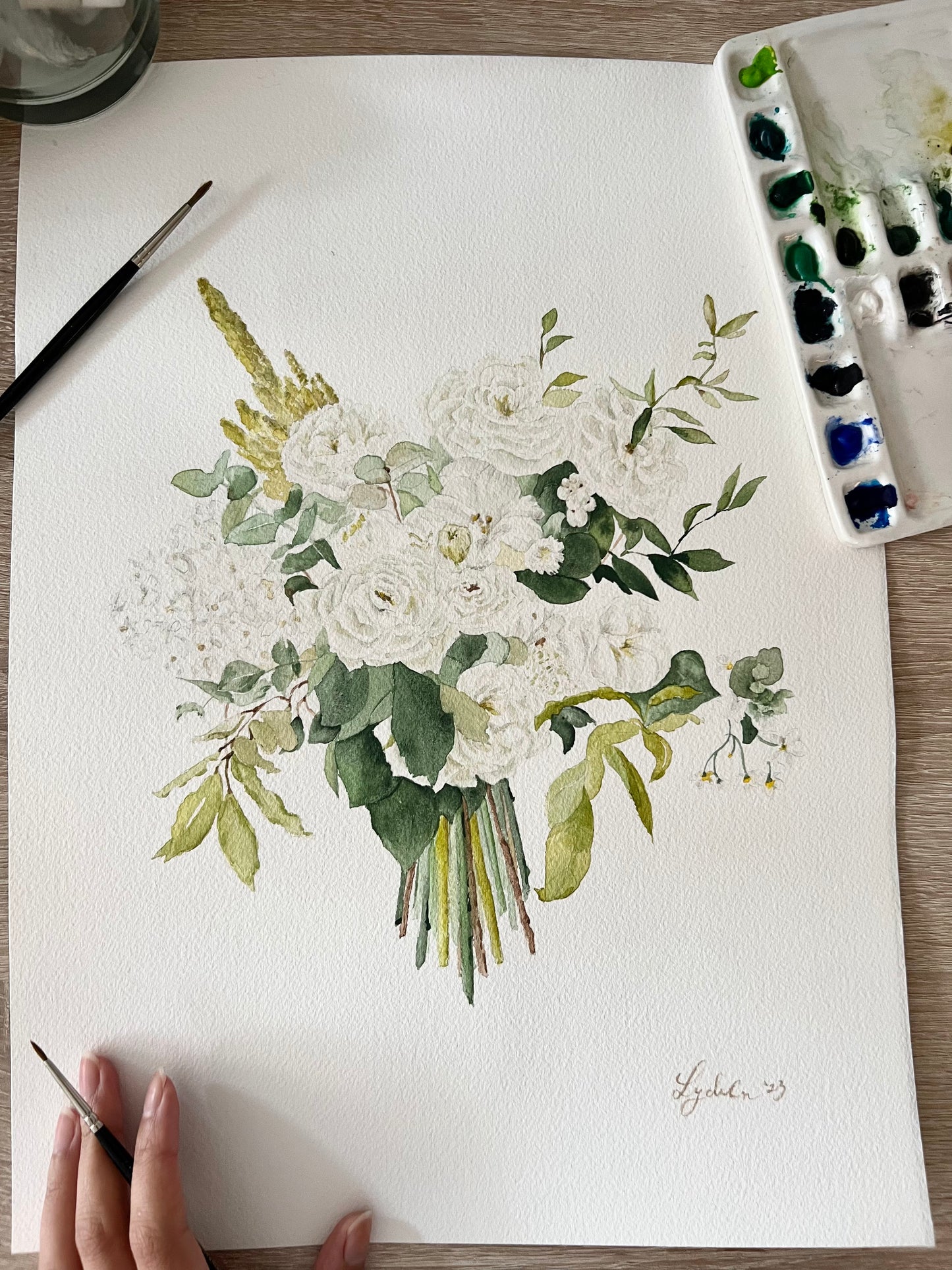 Detailed Style - Custom Flower Bouquet Watercolor Portrait