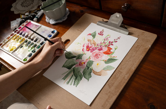 A3 Custom Flower Bouquet Watercolor Painting: Wedding Anniversary Keepsake