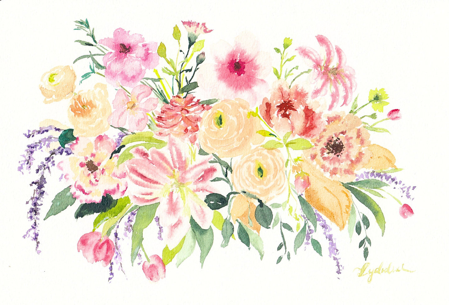 Loose Style - Custom Flower Bouquet Watercolor Portrait
