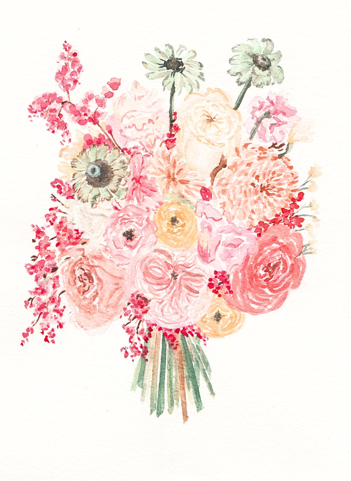 Loose Style - Custom Flower Bouquet Watercolor Portrait