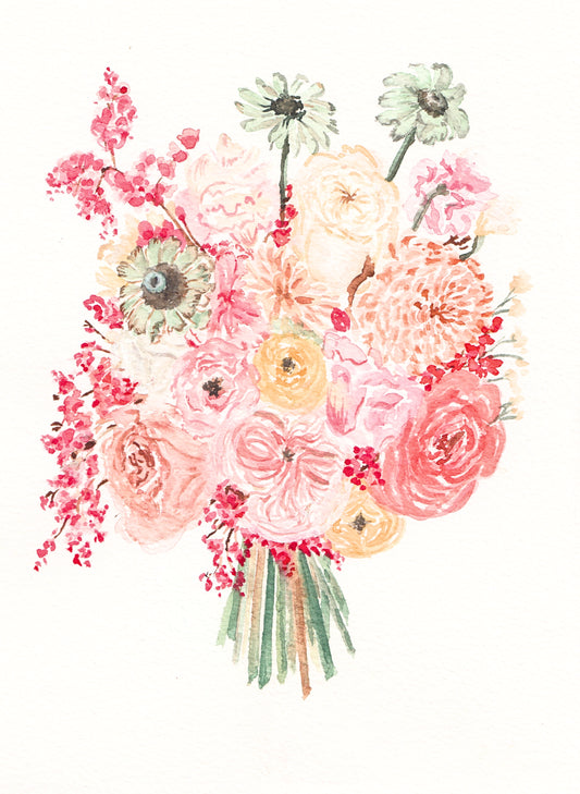 Loose Style - Custom Flower Bouquet Watercolor Portrait