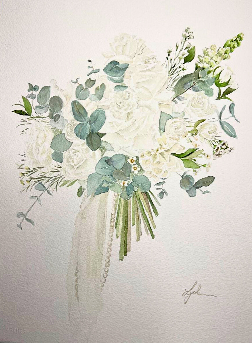 Detailed Style - Custom Flower Bouquet Watercolor Portrait