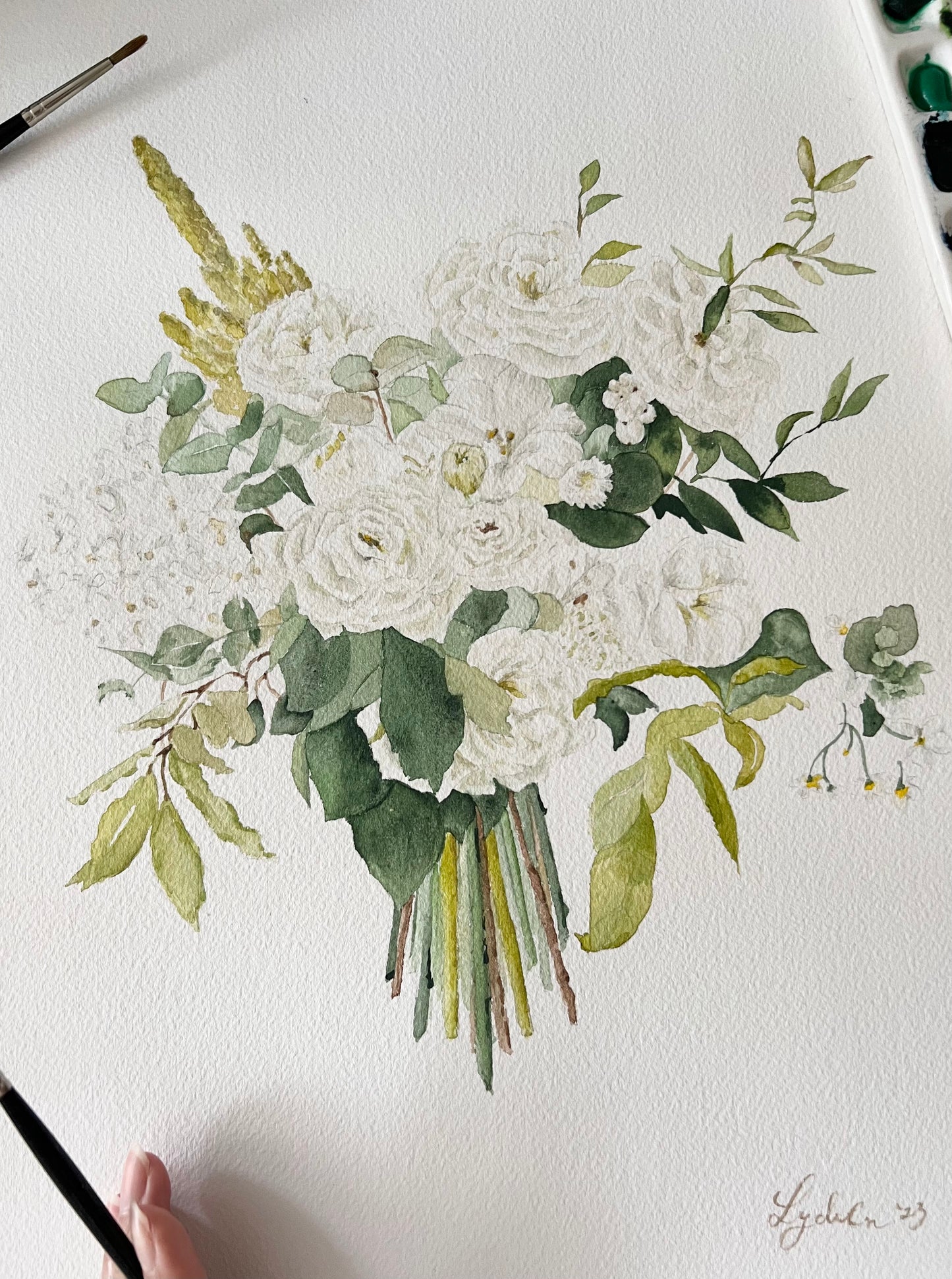 Detailed Style - Custom Flower Bouquet Watercolor Portrait