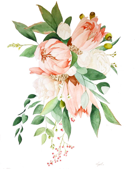 A3 Custom Flower Bouquet Watercolor Painting: Wedding Anniversary Keepsake